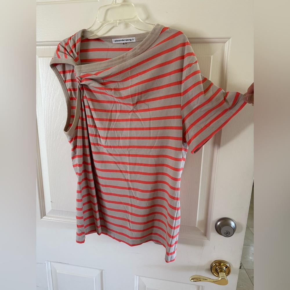 Alexander Wang Beige and Red Striped Tee
